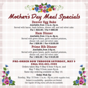 Ike's Minnetonka Mother's Day Menu - 2020